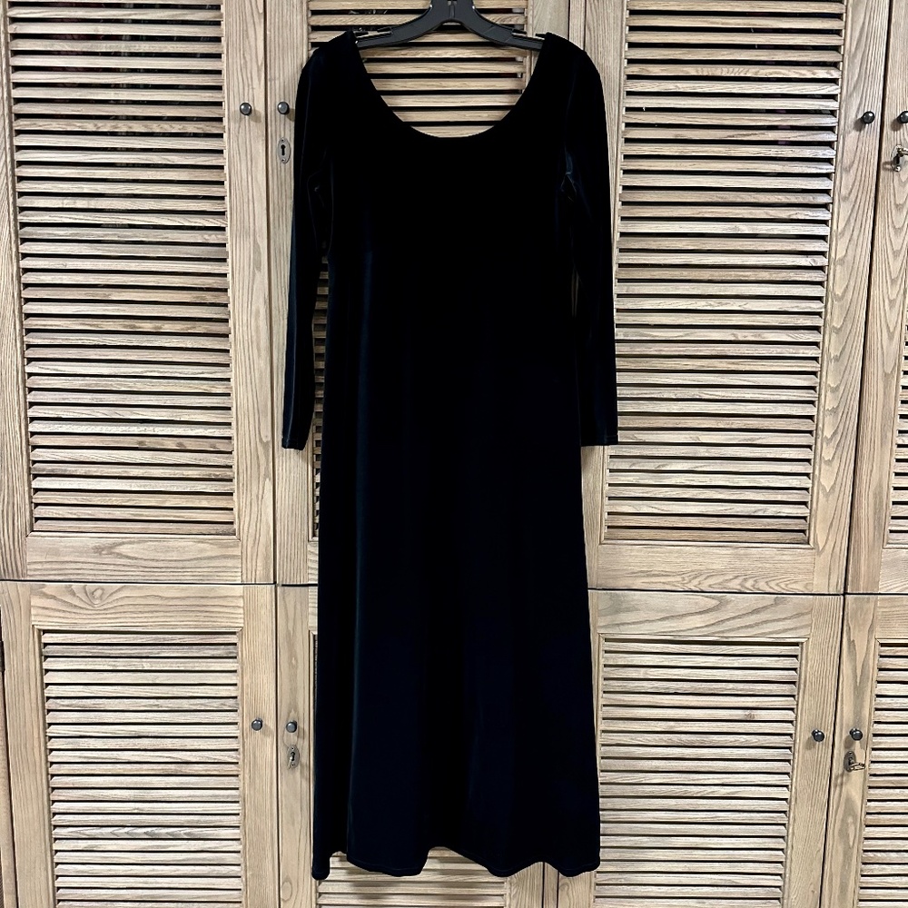 Laundry by Shelli Segal Empire Waist Long Black Velvet Dress Long Sleeve Size M
